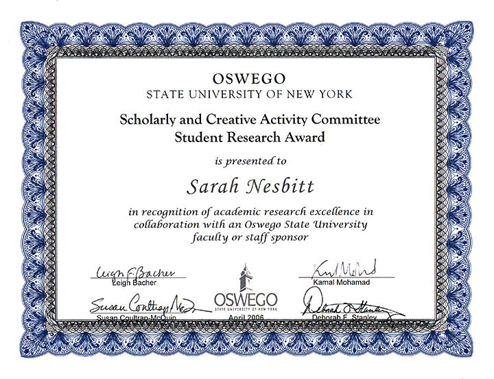 Scholarly and Creative Activity Grant (SCAC) 2005-2006